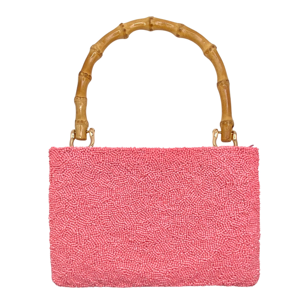 Pink Tote with Beaded Stripe & Bamboo Handle