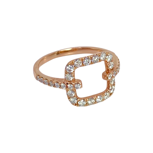 Pave Diamond Open Square Ring Available at Shaylula Jewlery & Gifts in Tarrytown, NY and online. This minimalist open square ring is crafted in 14k rose gold and pave diamonds and is the perfect addition to your ring party! • 14k, .55 ct diamond • Size