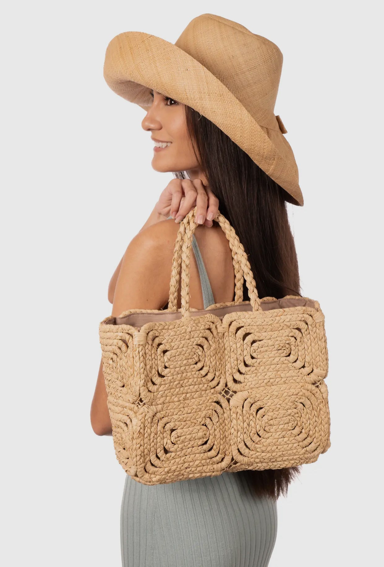 Gemma Crochet Straw Basket Handbag