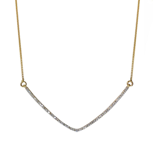 Shana Gulati Diamond V Pendan - Available at Shaylula Jewlery & Gifts in Tarrytown, NY and online. Stylish and uncomplicated - adding the final touch to an outfit is easily done with our popular diamond V pendant necklace. Mesmerizing on its own, but even better when layered.  • 18k vermeil, diamond  • 17" - 19" adjustable  • Lobster clasp