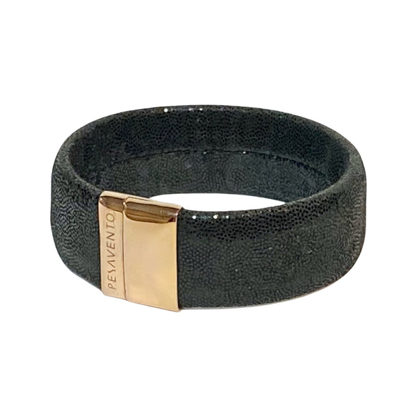 With a background in contemporary art, Marino Pesavento, shapes precious material into new forms creating real pieces of wearable art. His coated leather bracelet has an organic, sensuous look and feel and features a user-friendly magnetic clasp. Available at Shaylula Jewlery & Gifts in Tarrytown, NY and online. 