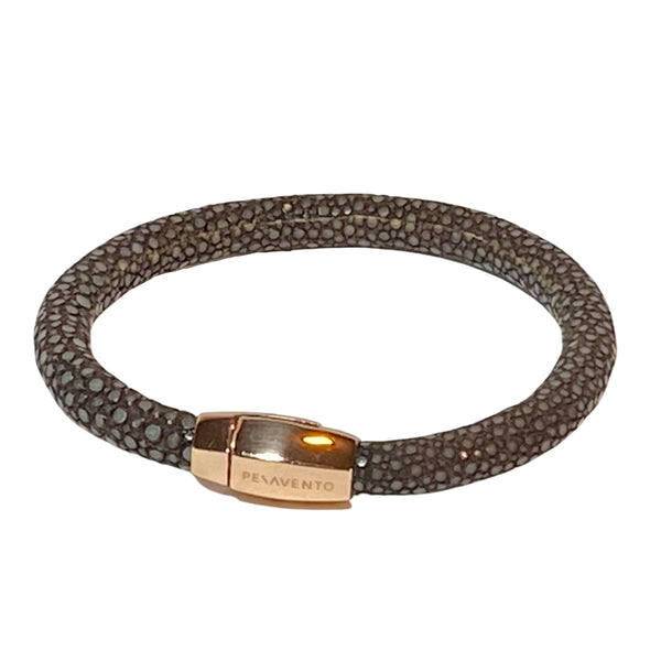 With a background in contemporary art, Marino Pesavento, shapes precious material into new forms creating real pieces of wearable art. His shagreen leather bracelet is simultaneously sleek and organic. It also features a user-friendly magnetic clasp. Available at Shaylula Jewlery & Gifts in Tarrytown, NY and online. 
