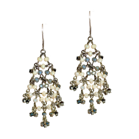 Hand beaded cut crystal and pyrite chandelier earrings