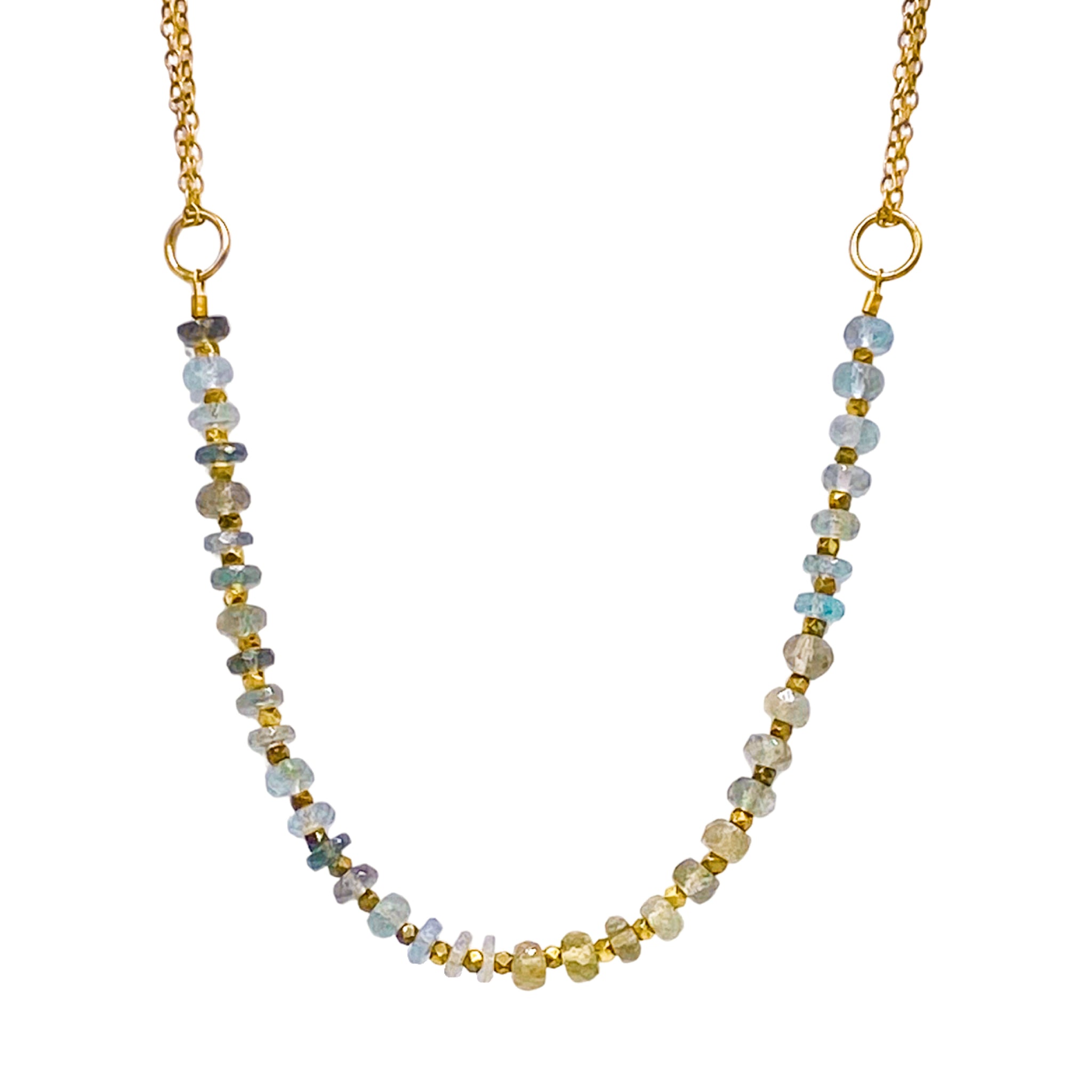 Robindira Unsworth Mossy Aquamarine Necklace Available at Shaylula Jewlery & Gifts in Tarrytown, NY and online