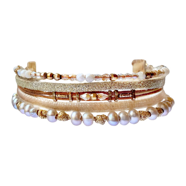 Chan Luu is the OG of LA bohemian style, and has been a favorite of fashion mavens and celebrities for over 25 years. This multi-strand bracelet mixes pearls, velvet, leather and Swarovski crystals for and instant layered look. Available at Shaylula Jewlery & Gifts in Tarrytown, NY and online.