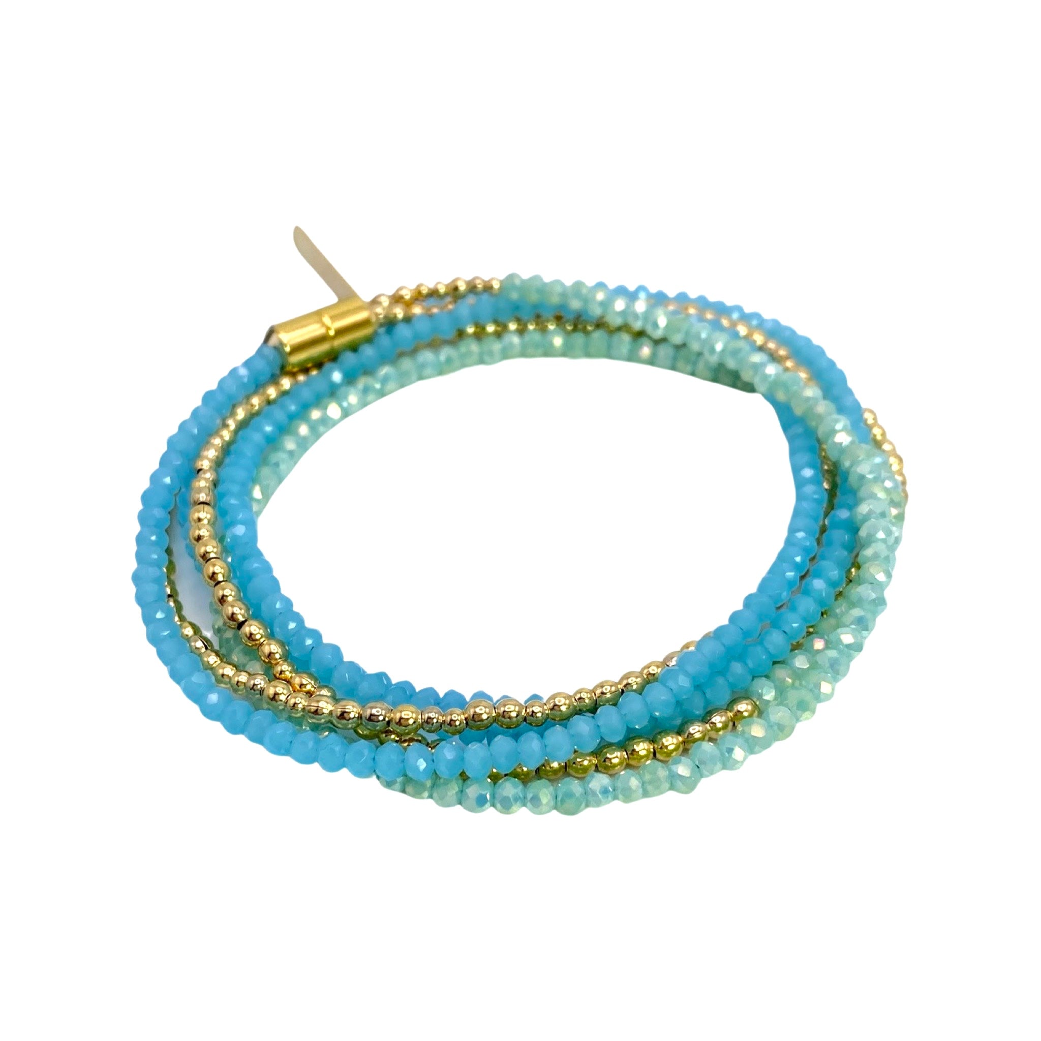 Millianna Single Strand Wrap - Ocean Ombre - Available at Shaylula Jewlery & Gifts in Tarrytown, NY and online. The perfect, versatile, go-to staple in your jewelry wardrobe! With 5 ways to wear it, you're going to want one in every color! Hand-beaded microcut crystal strand that can be a necklace or wrap bracelet. Talk about making a statement! • Cut crystal • 43" L • Magnetic clasp