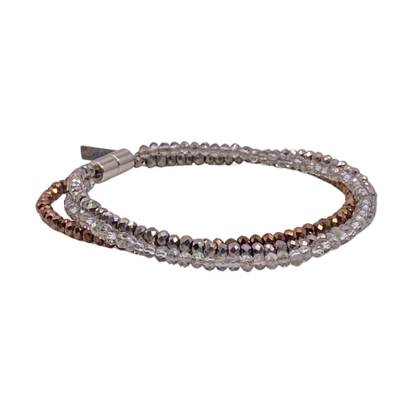 Millianna Tri-Strand Bracelet - Metal - Available at Shaylula Jewlery & Gifts in Tarrytown, NY and online. Just the right amount of color and sparkle! This hand-beaded 3 strand cut crystal bracelet is easy to wear, and looks super cute layered with other bracelets!  • Cut crystal  • 6.5" L  • Magnetic clasp