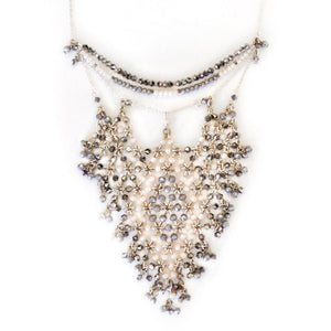 Millianna Persephone Crystal Bib Necklace - Available at Shaylula Jewlery & Gifts in Tarrytown, NY and online. Exotic and sexy- this piece is ready for a night out! Hand beaded necklace in cut crystal and pyrite beads with adjustable closure. Talk about making a statement! • Cut crystal, pyrite • 15" - 18" adjustable • Lobster clasp