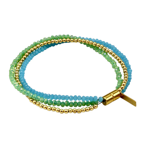 Millianna Tri-Strand Bracelet - Ocean - Available at Shaylula Jewlery & Gifts in Tarrytown, NY and online. Just the right amount of color and sparkle! This hand-beaded 3 strand cut crystal bracelet is easy to wear, and looks super cute layered with other bracelets!  • Cut crystal  • 6.5" L  • Magnetic clasp