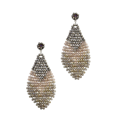 Millianna Geta Petite Crystal Earring - Available at Shaylula Jewlery & Gifts in Tarrytown, NY and online. These crystal earrings are the gorgeous finishing touch with that little dress! Hand-woven by skilled artisans who arrived in Spokane, WA with the World Relief Organization.  • Cut crystal, sterling silver  • 2" L  • Post