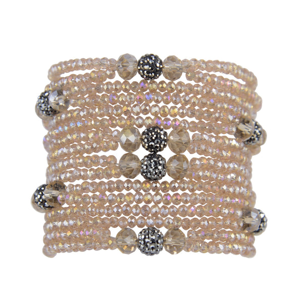 Millianna Glam Cuff Bracelet - Available at Shaylula Jewlery & Gifts in Tarrytown, NY and online. Nude, sexy and sparkly... hand-beaded cut crystal cuff with black diamond rhinestone pavé balls. Python skin magnetic closure.   • Cut crystal, rhinestone, python skin  • 6.5" L x 2.5" W