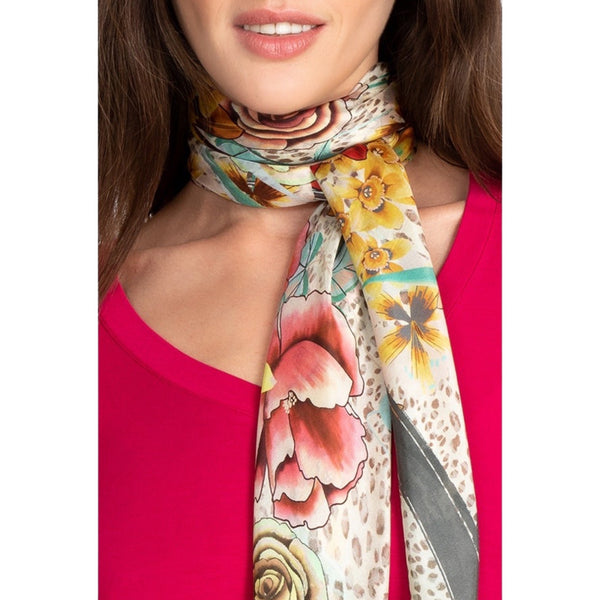 Johnny Was Hera Scarf Available at Shaylula Jewlery & Gifts in Tarrytown, NY and online. This season-less silk scarf will keep you looking chic and will spoil you with the soft, smooth touch. The tassels not only give the scarf a boho vibe, but also add a bit of weight for graceful draping. However you style it, the Hera Scarf will add the finishing touch to your look. • 100% Silk • 44"W x 44"L • Hand wash; dry flat