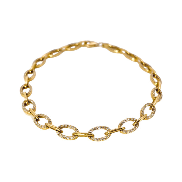 Dilamani Pave Diamond Cable Link Bracelet available at Shaylula Jewlery & Gifts in Tarrytown, NY and online. This classic cable link bracelet with delicate proportions features alternating oval links of 14k gold and pave diamonds. You'll wear this sparkler everyday!  • 14k, diamond  • 7" L
