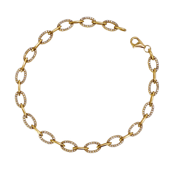 Dilamani Pave Diamond Cable Link Bracelet available at Shaylula Jewlery & Gifts in Tarrytown, NY and online. This classic cable link bracelet with delicate proportions features alternating oval links of 14k gold and pave diamonds. You'll wear this sparkler everyday!  • 14k, diamond  • 7" L