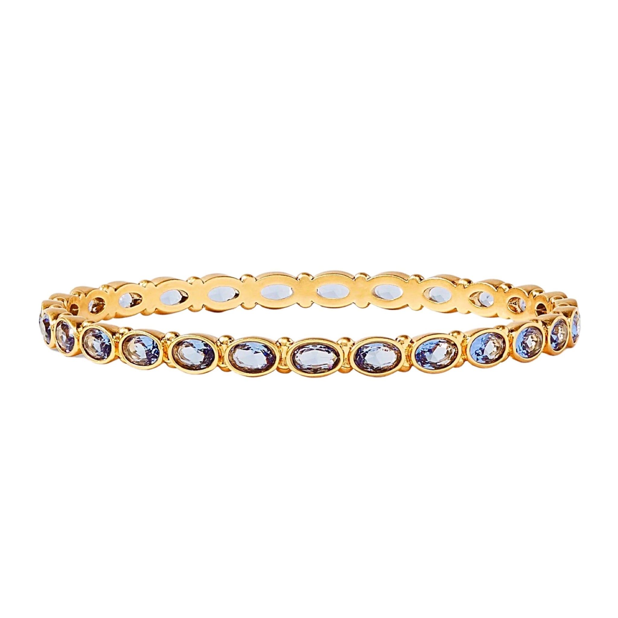 Julie Vos Mykonos Bangle Bracelet is Available at Shaylula Jewlery & Gifts in Tarrytown, NY and onlineThe Julie Vos Mykonos Bangle Bracelet features luxurious oval gemstones in a 24k gilded surround. • 24K gold plate, charcoal blue • 7.5" circumference