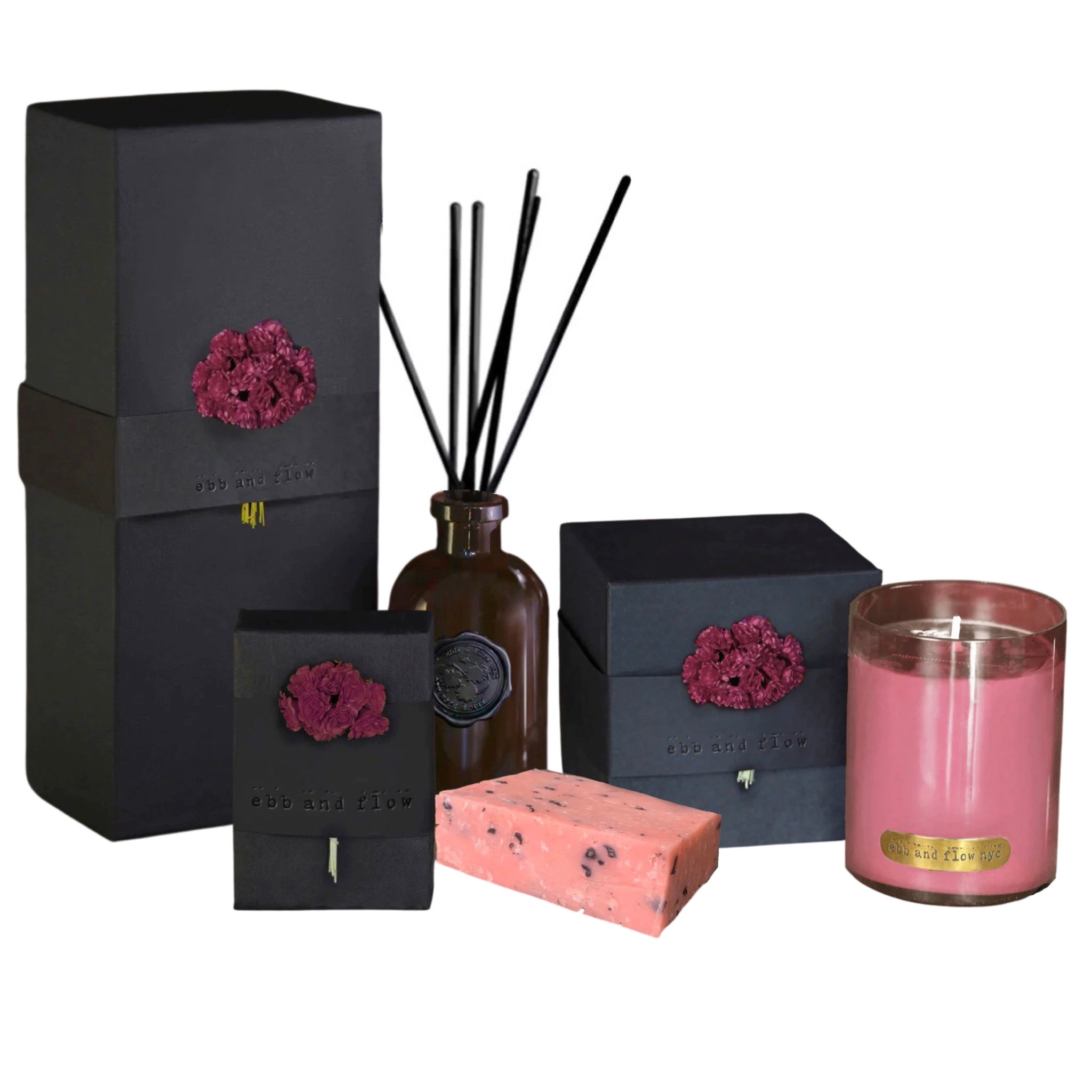 Ebb + Flow NYC Fig & Cedar Fragrance Gift Set available at Shaylula Jewlery & Gifts in Tarrytown, NY and online. The scent of mission fig trees surrounded by an atlas cedar forest will bring you into a Moroccan fairyland... The Fig & Cedar Fragrance Gift Set includes a reed diffuser that will last up to 1 year, a soy candle in a mouth-blown glass with a 65 hour burn time and an olive oil based soap with plant-based essential oils.  